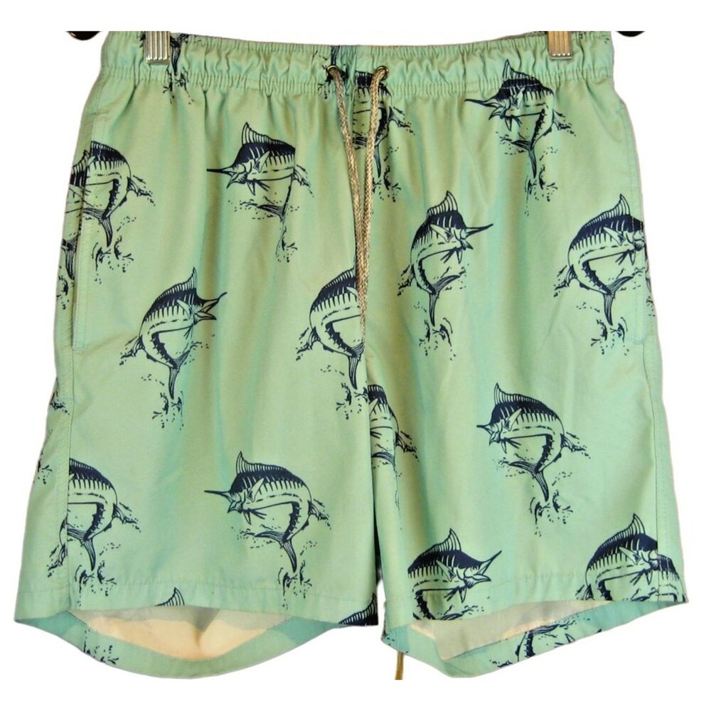 Mens Rainforest Aqua Lined Drawstring Swim Board Shorts sz M (36x6)